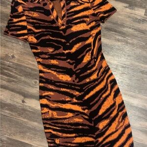 Stylish Orange and Black Tiger Print Dress